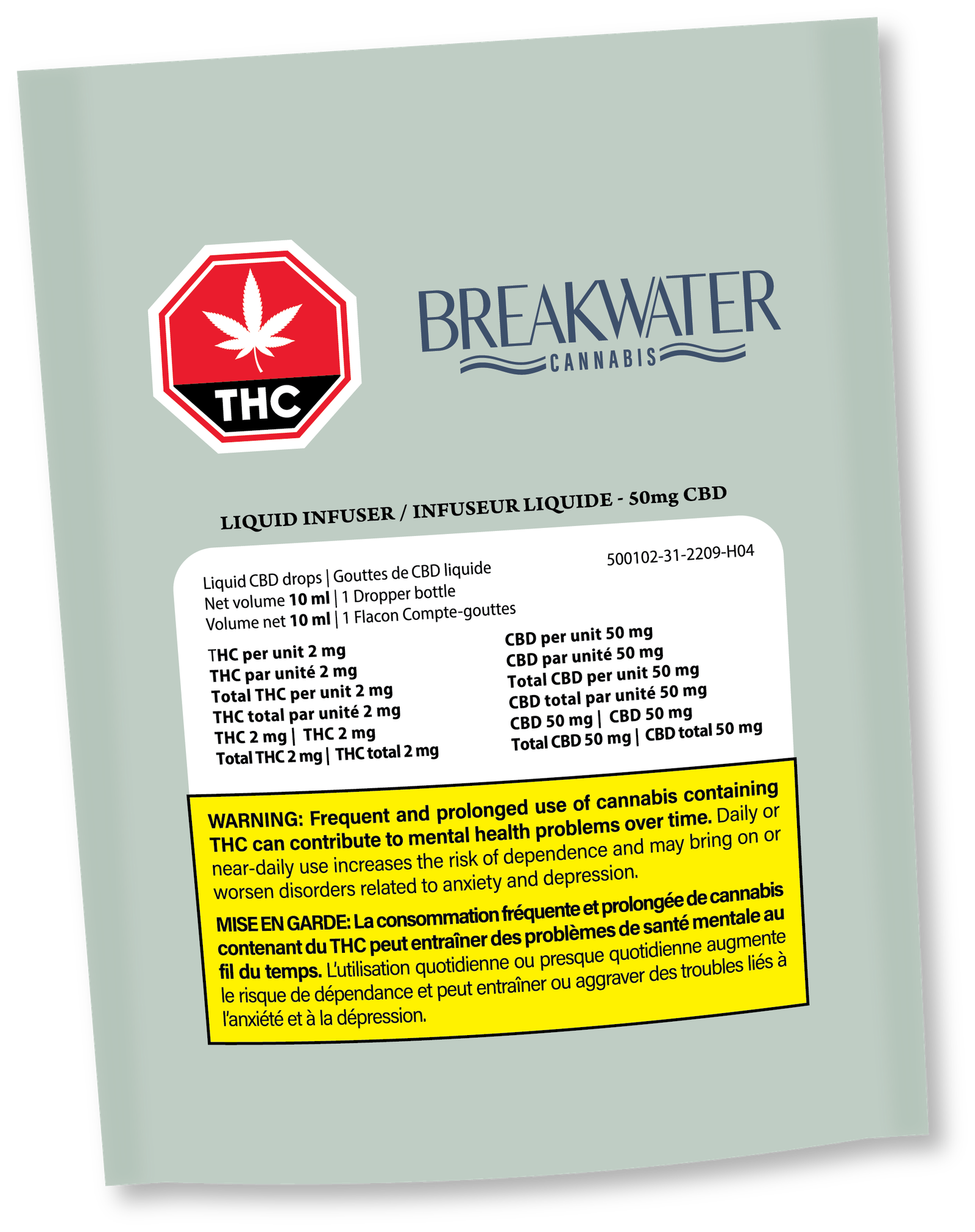 Brand development and identity revision for Breakwater Cannabis : liquid CBD package